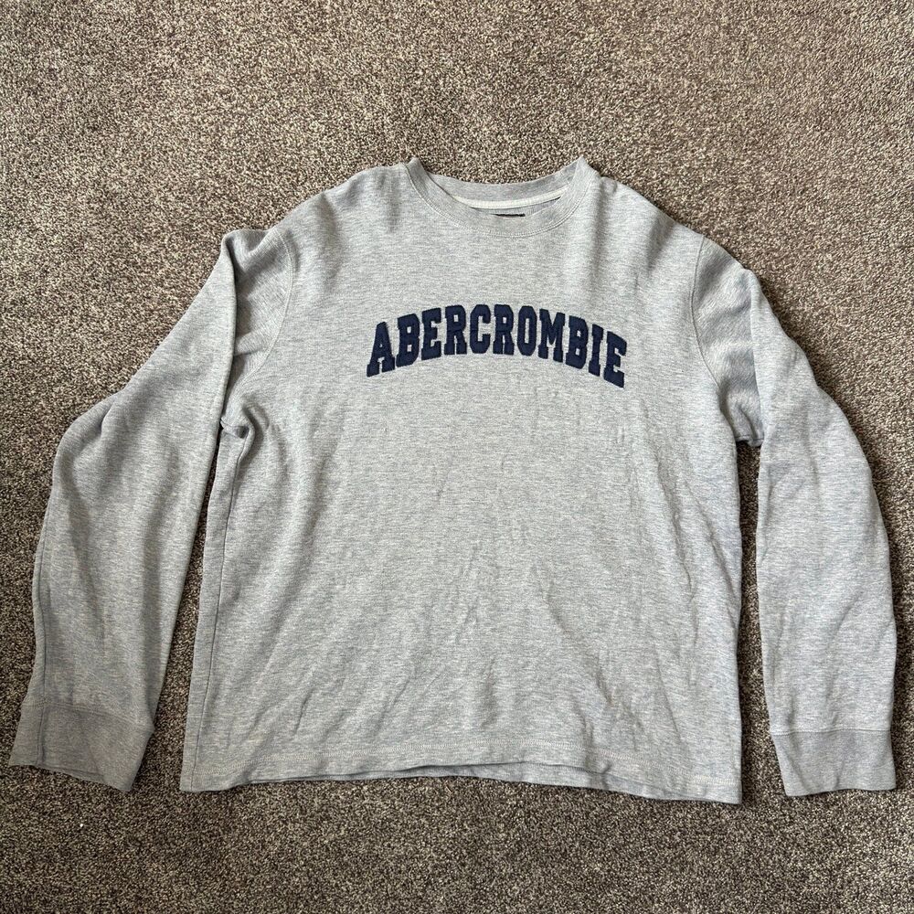 Vintage 90s Abercrombie & Fitch Arched Spell Out Crewneck Gray Mens XL